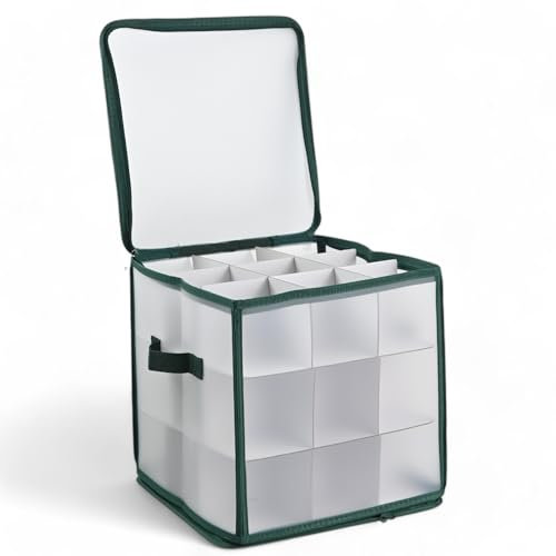 MIJOMA Aufbewahrungsbox Sortierbox Weihnachtstasche für Christbaumkugeln und Weihnachtsschmuck, zusammenklappbar, transparent (Grün, 31 x 31 x 31 cm für 27 Teile)