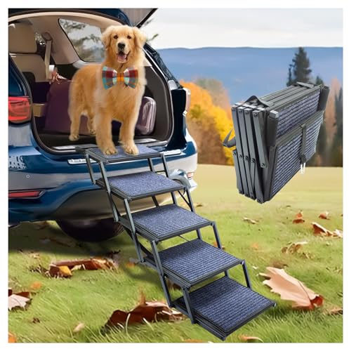 Hundetreppe für große Hunde, zusammenklappbare Hunderampe für Auto, LKW und SUV, Haustiertreppe mit rutschfester Teppichoberfläche, unterstützt bis zu 113,4 kg (5 Stufen)