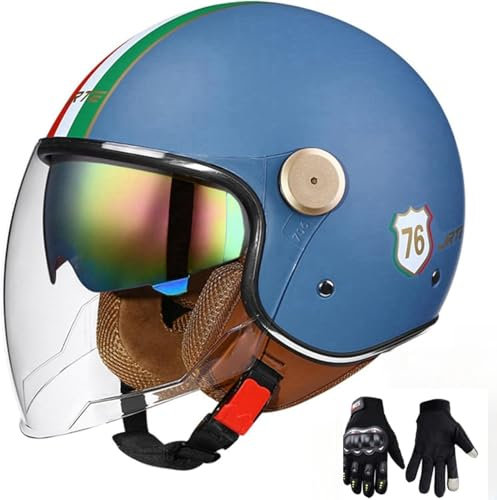 Casco Da Motociclista, Casco Da Motociclista Retrò 3/4 Aperto Con Doppia Visiera, Per Uomo Donna Scooter ATV Cruiser Casco Omologato ECE B,L