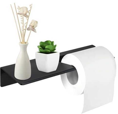 Toilet Roll Holder Wall Mounted, No Drilling Self Adhesive Toilet Paper Holder for Bathroom & Kitchen- Matte Black