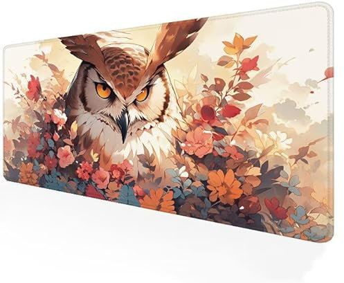 Tappetino Mouse gufo 1200x400x3mm Tappetino Mouse XXL Speed Gaming, Accessori Scrivania con Bordi Cuciti, Impermeabile Base in Gomma Antiscivolo per Giochi, Ufficio, Casa, Regalo, marrone G1-252