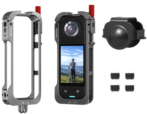 Flymile Metall-Schutzgehäuse für Insta360 X5, Schutzrahmen Case Cage Aluminiumrahmen mit Silikon-Objektivschutz, Kaltschuhmontage, Schnellverschluss Halterung & 1/4-Gewinden für Insta 360 X5 Zubehör