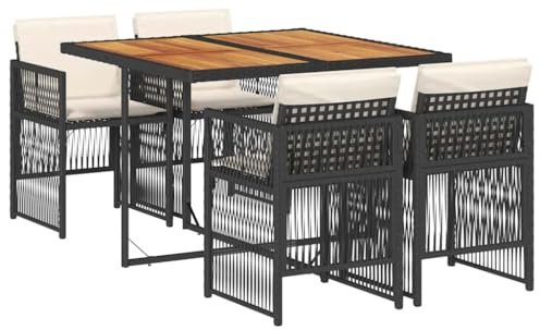 vidaXL 5-TLG. Garten-Essgruppe mit Kissen Schwarz Poly Rattan