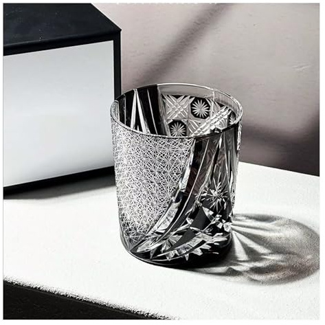 WXFFZ Whiskygläser, Edo Kirikos, japanisches Kristallglas, handgeschnitzt, Rocks-Glas, 325 ml, altmodisches Trinkglas, Lowball-Cocktailglas für Scotch, Wodka, Spirituosen, Kaffee, Bier für