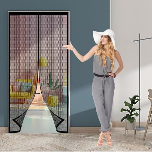 Fliegengitter Balkontür Magnet Insektenschutz Tür 86 x 198 cm Türvorhang Fliegenschutz Schiebetür Ohne Bohren, Einfache Montage für Balkontür Wohnzimmer, Schwarz