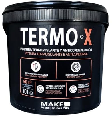 MAKE DESIGNED FOR YOU | TermoX Pittura Termica, Termoisolante, Anti-Condensa, Antimuffa, 10 L – Bianco, Traspirante per Pareti Umide, Bagni, Cucine