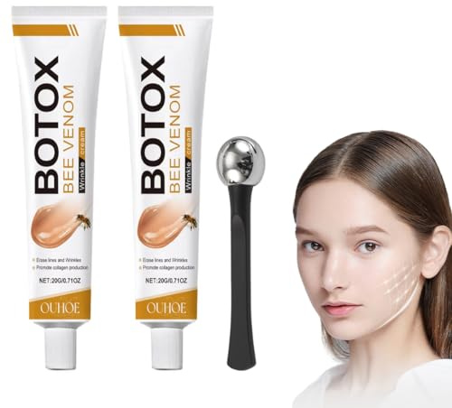 GXGM 2 Stück Bienengift-Anti-Falten-Creme, Anti-Falten-Creme für Gesicht und Hals, für alle Hauttypen geeignet (1 Stück schwarzer Augencreme-Applikator gratis dazu)