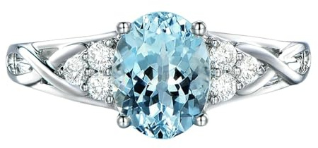 BCughia Verlobungsring Weißgold Aquamarin, 18 Karat Echtgold Eheringe Infinity Ring mit Aquamarin und Diamant 1.45 ct Damen Ring Größe 49