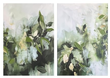 STYLER Leinwandbilder Set Myrtle 2-teilig – je 50 x 70 cm – Abstraktes Canvas Handpainting in Grüntönen – Modernes Wandbild-Set aus der Abstract Duets Kollektion