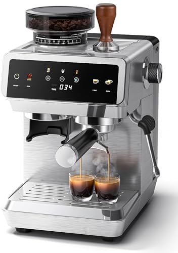 AMZCHEF 20-Bar-Bean-to-Cup-Coffee-Machines with Grinder | Automatic Coffee Machine for Home, 44 Grind Settings & 4-Temp Control | 8mm Milk Frother for Latte, Cappuccino & Cold Brew, Stainless Steel