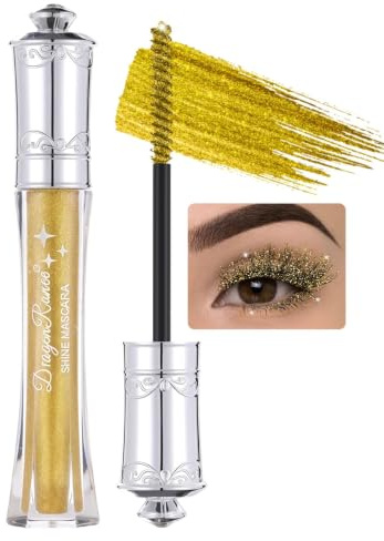 Prreal Gold Glitter Mascara, Diamond Sparkling Mascara for Eyelashes,07 | Waterproof Long Lasting Curling Volumizing Mascaras for Party Festival, Lightweight Colored Mascaras Eye Makeup, 07