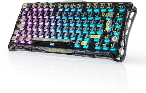 GravaStar Mercury K1 Lite Gaming Tastatur QWERTZ-Transparent Schwarz | 75% Wireless Gaming Keyboard mit Tri-Mode (2.4G/BT/USB-C), Hot Swap,Kabellos, Gasket, RGB Beleuchtung, Mechanical Tastaturen