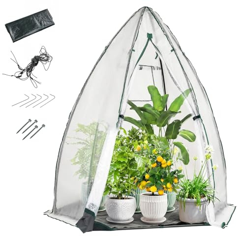 HOMASIS Gewächshaus für Tomaten, Winter Foliengewächshaus mit Rolltür & Fenster, Treibhaus aus PE-Abdeckung, Tomatenhaus mit Metallrahmen, Tomatengewächshaus Pflanzenhaus (Weiß, 160x139x182cm)