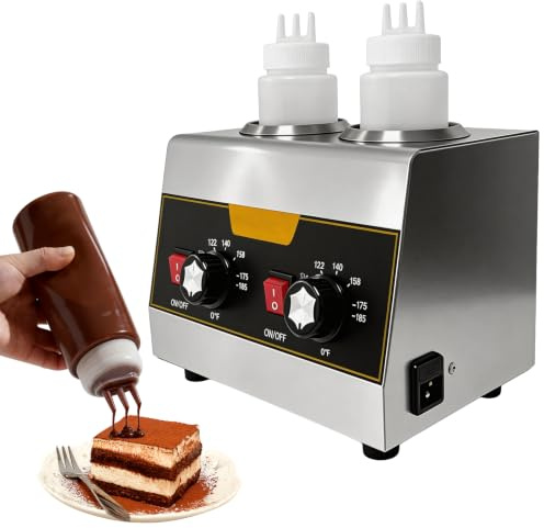 Electric Sauce Warmer with 2 * 600ml Squeeze Bottle, Commercial Sauce Warmer 30~80°C Temperature Adjustable, 400W Rapid Heating for Chocolate/Cheese/Ketchup and Fudge