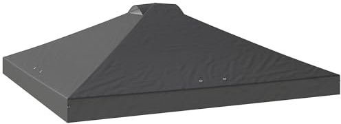 Outsunny Toile de Rechange pour Tonnelle 3 x 3 m avec 8 Trous de Drainage et Double Ventilation, UV50+, Imperméable, Gris Foncé, Toile Inclus Uniquement