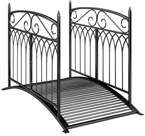 Outsunny Gartenbrücke aus Metall 135,5 cm mit Sicherheitsgeländern | Teichbrücke, Antik-Optik, Rostbeständig, Stabil, Metallbrücke, Dekorative Zierbrücke, für Bach Teich, Einfache Montage