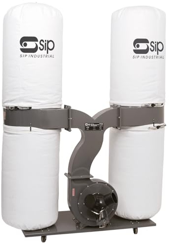 SIP Double Bag Dust Extractor Collector for Woodworking Workshop, 230V 2200W 3hp, 306L Capacity, 3900m³/hr Air Flow, 2 x 5 Micron Filtration with Triple Inlet Adapter for 3 Machines with 1 Collector