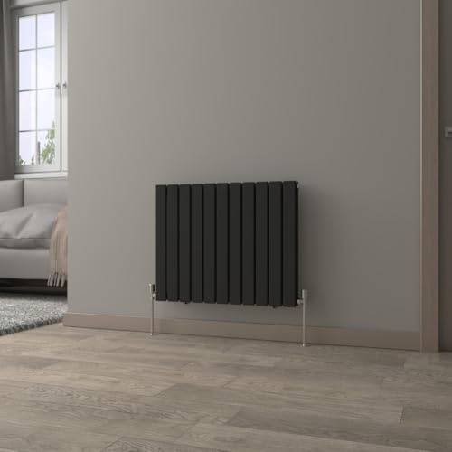 NRG Black Horizontal Radiator 600x748mm Double Flat Panel Central Heating | Modern Column Radiator, Mild Steel, Wall Mounted, Designer Radiator, with Brackets, for Bathroom, Kitchen, Living Room