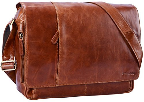 STILORD 'Elias' Echtleder Umhängetasche 15.6 Zoll - der verbesserte Klassiker - Vintage Lifestyle 2.0, Farbe:cognac - glänzend