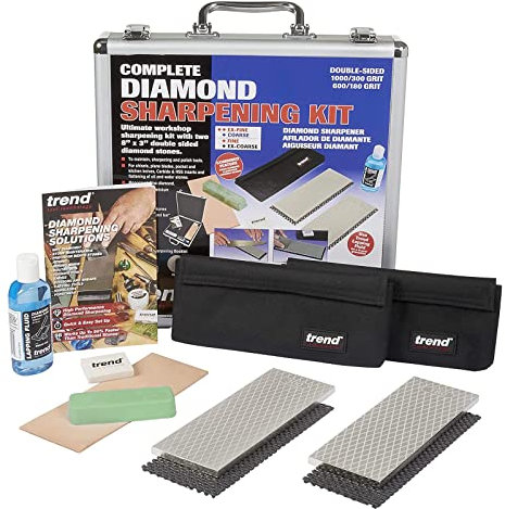Trend Complete Diamond Sharpening Kit with 2x Diamond Bench Stones & Lapping Fluid, Honing Compound & Leather Strop, Accessories & Sharpening Solutions Guide, DWS/KIT/E