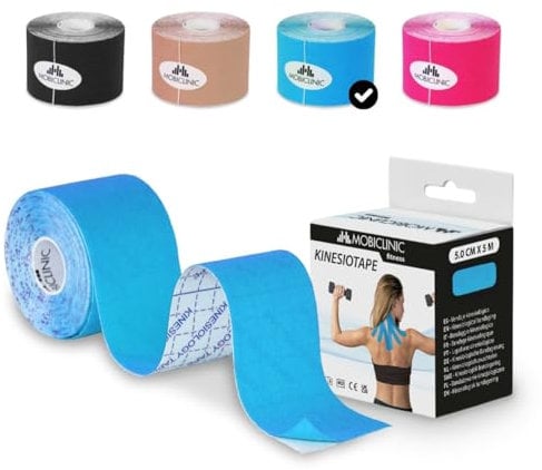 Mobiclinic®, Kinesiotape, Venda Neuromuscular Adhesiva, 5m x 5cm, Esparadrapo Deportivo, Alivio Dolor Muscular, Vendaje Kinesiológico, Apto para Múltiples Zonas, Cinta Kinesiológica, Face Tape, Azul