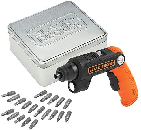 BLACK+DECKER Atornillador 3.6V, batería de litio 1,5Ah, linterna LED integrada, diseño pivotante, incluye 20 accesorios y caja de almacenamiento, velocidad 180 rpm, par máximo 5.5Nm, BDCSFL20AT