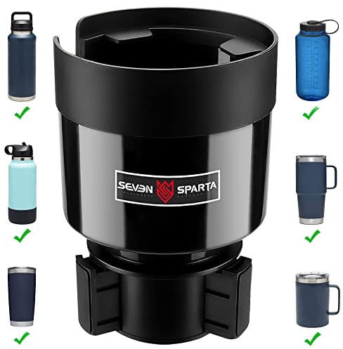 Seven Sparta Expander Car Cup Holder Expander Organizer with Adjustable Base, Compatible with Hydro Flasks 32/40 Ounce, Compatible with Yeti Ramblers 20/26/30 Ounce, Other Bottles in 3.4-3.8 (Black)