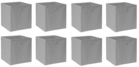BOJU 8 PCS Foldable Storage Cubes Boxes Grey for Shelves Drawers Wardrobe Canvas Fabric Unit Storage Organizer Basket Bin for Kids Room Toy Nursery Clothes Closet Collection