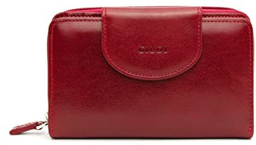 GIUDI ® Geldbörse Damen Rindsleder Vintage Mittelgroß Mit vielen Fächern Rot