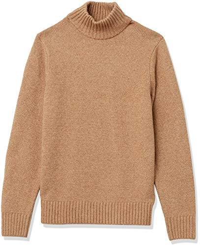 Amazon Essentials Men's Long-Sleeve Soft Touch Cotton Blend Turtleneck Sweater, Ribbed, Camel, Medium