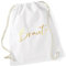 Miss Lovely JGA Turnbeutel Rucksack BRAUT Stofftasche mit Herz für Junggesellenabschied Bride Farben weiß & gold Baumwolle Maße 37 x 46cm