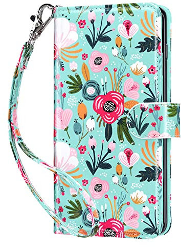 ULAK Handyhülle für Samsung Galaxy S10 Plus Hülle Premium Leder Schutzhülle Tasche Flip Case Standfunktion Kartenfach Klapphülle mit Stoßfest Magnetisch Cover für Samsung S10 Plus - Bunte Blumen