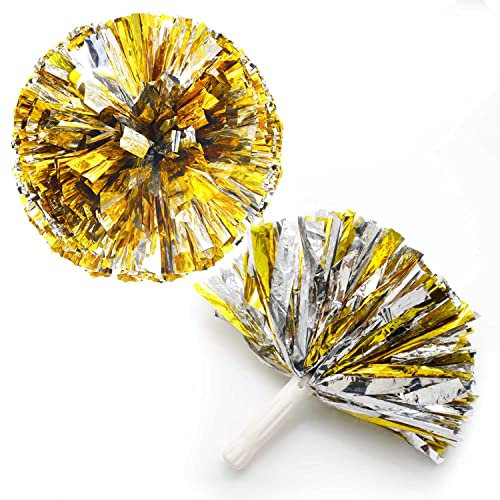 AMONENZ 2 Stück Pompons Cheerleader, Cheerleader Pompons, Metal Foil Pompoms Cheerleading, mit Griffen Cheer, für Sport Cheers, Tanz Abendkleid Nachtparty