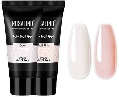 ROSALIND Poly Nail Gel, Acrylgel für Nägel Weiß Rosa 2 Farben Poly Nägel Gel 60ml, Quick Extension Builder Acrylic Nagelgel Nagelverlängerung Gel Polish Starter Set für Nail Art