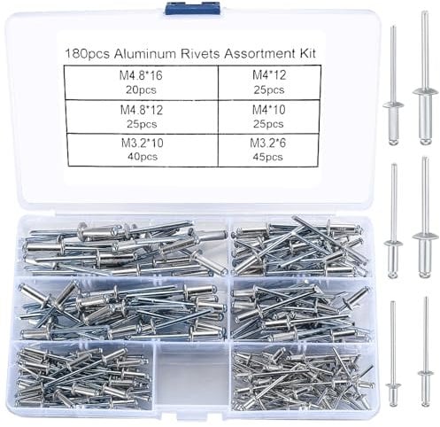 180 Piezas Remaches Ciegos, Remaches Aluminio, Remache Pop con Vstago - M3.2/M4.0/M4.8