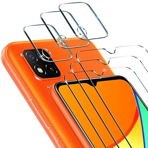 ivoler 3 Piezas Cristal Vidrio Templado Protector de Pantalla para Xiaomi Redmi 10A / 9C / 9C NFC, con 3 Piezas Protector de Lente de Cámara, 9H Dureza, Antiarañazos, Sin Burbujas