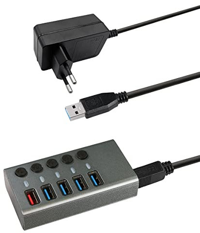 Maxtrack CH10L 5 Port USB 3.0-Hub einzeln schaltbar Silber-Grau
