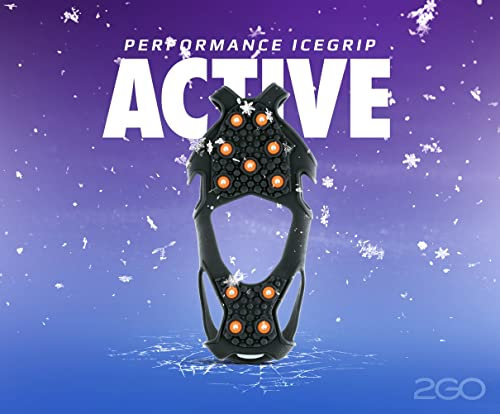 2GO Performance Icegrip Active Spikeschuhe zum Joggen, Anti-Rutsch Schuhspikes, Schuhkrallen, Steigeisen, Schnee Spikes, Schneeketten für Schuhe, optimaler Halt auf EIS & Schnee, Gr. M