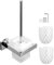 EXLECO Glas Toilettenbürste mit 2 Ersatzbürsten WC Bürste mit Halter aus Matt Glas Klobürste Wandmontage Toilettenhalter WC Garnitur Bad Accessoires Langer Stiel Abnehmbar Spiegel Polierter Halter