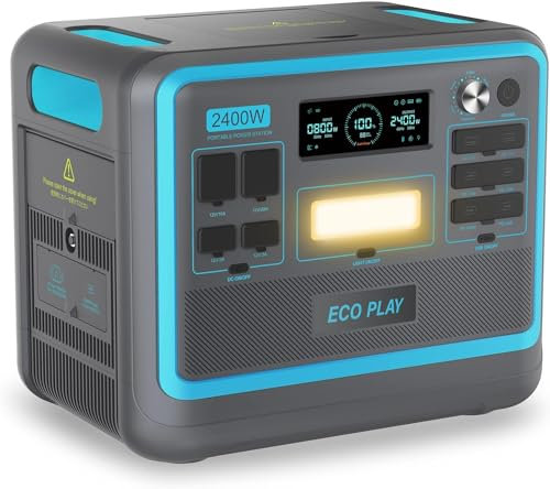 ECOPLAY Tragbare Powerstation SYD2400, Solargenerator 2048Wh LiFePO4-Batterie, 2 Stunden Schnellladung, 3x220V AC Ausgängen, Energiespeicher für Notstromversorgung/Camping/Wohnmobile