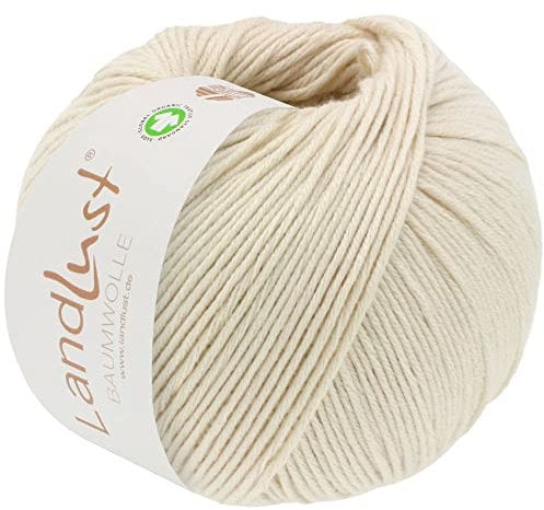 LANA GROSSA Landlust Baumwolle | Klassisches Bio-Baumwollgarn, Gots zertifiziert | Handstrickgarn aus 100% Baumwolle (Bio) | 50g Wolle zum Stricken & Häkeln | 115m Garn FB 3 Natur