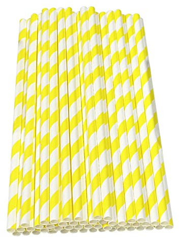 Haobase Lot de 50 pailles en papier biodégradables pour boire des cocktails, du café, des boissons froides (jaune)