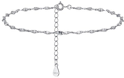 Loutade Silver Anklets for Women, 925 Sterling Silver Ankle Bracelet, 9.8 Inch Adjustable Beach Barefoot Foot Chain, Summer Holiday Trendy Ankle Chain, Women's Shell Anklets Beach Jewellery for Girls
