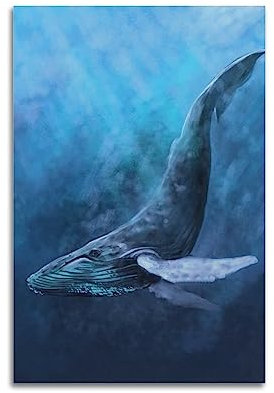 Buckelwal, Wandkunst, Meerestier-Poster, Buckelwal, Kunst-Poster, Wandkunstdruck, Retro-ästhetische Raumdekoration, Malerei, Leinwand, Poster für Zuhause und Büro, 20 x 30 cm, ungerahmt