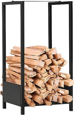Outsunny Kaminholzregal Brennholzregal Feuerholzregal Kaminholzlager, Stapelhilfe für Brennholz Kaminholzunterstand für Garten Balkon Stahl Schwarz 39 x 35 x 76 cm