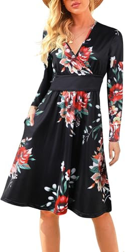 Adigaber Mujer Vestidos Largos de Manga con Cuello en V Vestidos Largos Casuales con Bolsillos