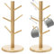HOMURY 2 Stück Tassenhalter Tassenständer Holz Bambus Hölzerne Becherhalter mit 6 Haken, Baumbecherhalter Brezelhalter Tassenbaum Veranstalter Zubehör Tasse Rack Regal für Küchentheke Tabletop