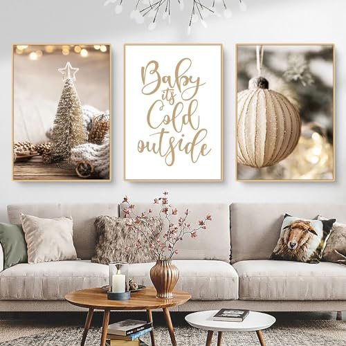 CULASIGN 3er Weihnachten Poster Set, Winter Bilder, Weihnachtsbaum Schneemann Wandkunst Wandbilder, Wohnzimmer Schlafzimmer Wanddeko, ohne Rahmen (DEF,50x70cm)