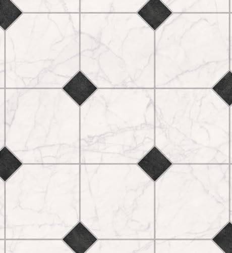 VINYL FLOORING UK White Black Designer Effect Anti-Slip Vinyl Flooring For LivingRoom, Hallways, Kitchen, 3.8mm Vinyl Sheet, Waterproof Lino Flooring-1m(3'3) X 2m(6'6)-2m²