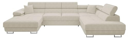 Mirjan24 Ecksofa Torezio Bis Cord mit Bettkasten, Einstellbare Kopfstützen, Sofa mit Schlaffunktion, Eckcouch für Wohnzimmer, U-Form Couch mit Bettfunktion (Poso 100, Seite: Rechts)